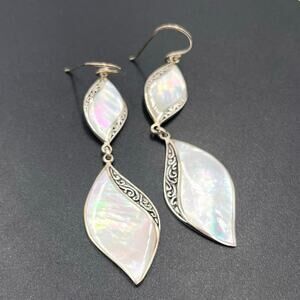 Samuel Benham Signed Designer Sterling Silver‎ Mother of Pearl Two Drop Earring